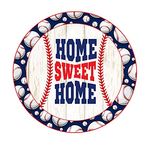 Round Metal Tin Sign Rustic Wall Decor Wall Plaque Baseball Wreath Sign, Summer Wreath Sign,Suitable for Home Garden Kitchen Bar Cafe Restaurant Garage Wall Decor Retro Vintage 12×12 Inch