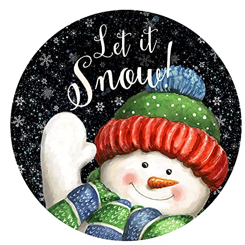 Round Metal Tin Sign Rustic Wall Decor Wall Plaque Let it Snow Waving Snowman Wreath Sign, Snowman Sign,Suitable for Home Garden Kitchen Bar Cafe Restaurant Garage Wall Decor Retro Vintage 12×12 Inch