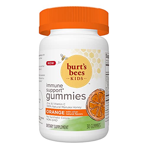Burt’s Bees Kids Immune Support Gummies: Vitamin C and Zinc, Natural Manuka Honey, Orange Flavor, 30 Count