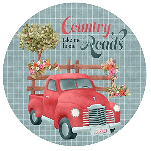 Round Metal Tin Sign Rustic Wall Decor Wall Plaque Country Roads take me Home Wreath Sign, Suitable for Home Garden Kitchen Bar Cafe Restaurant Garage Wall Decor Retro Vintage 12×12 Inch