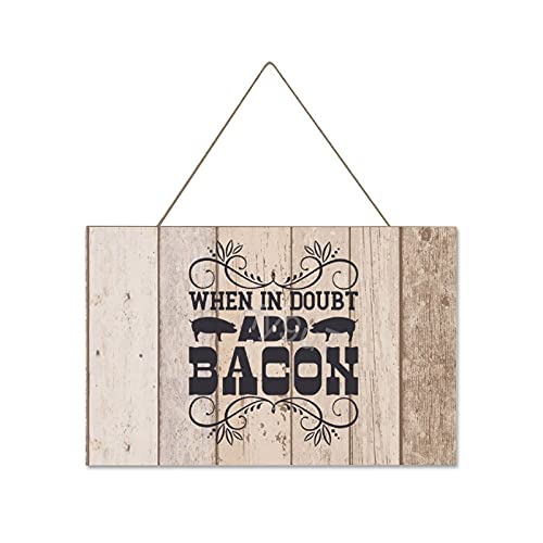 rfy9u7 Wooden Plaque Sign When in Doubt Add Bacon Wall Hanging Art Rustic Home Entryway Kitchen Office Door Decorations 10×16 Inch Wood Sign with Funny Quotes Interesting Words