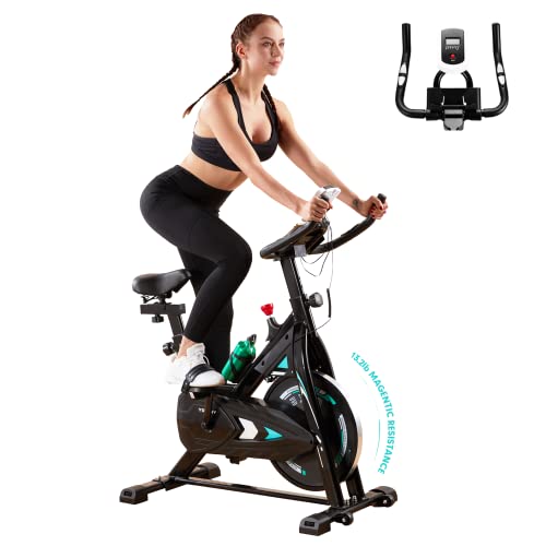 YOLENY Exercise Bike, Stationary Bike with Magnetic Resistance and Silent Belt Drive, Indoor Cycling Bike with LCD Monitor, Fitness Training Bike for Home Cardio Workout