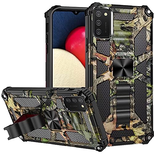Jackpot Wireless Designed for Samsung A02S Case, Galaxy A02S Case with Temper Glass, Ultra Thin Shockproof Kickstand Magnetic Phone Protective Case Brushed TPU Slim Fit (Camo Orange)