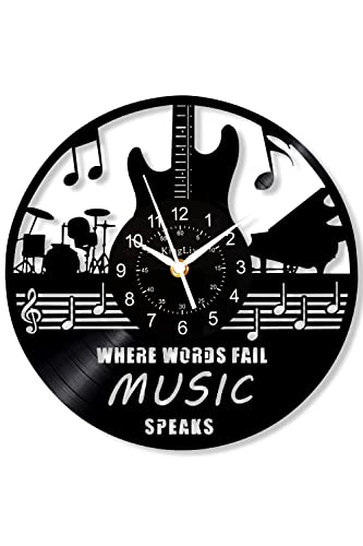 Guitar Vinyl Record Wall Clock Kinglive, Music Vinyl Records Wall Decor Round 12 Inch Room Decor – Rock Music Party Vintage Record Decor Aesthetic Unique Art Wall Stickers Black