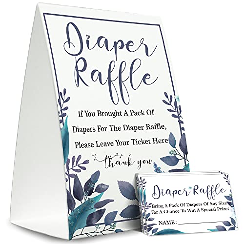 Diaper Raffle Sign,Diaper Raffle Baby Shower Game Kit (1 Standing Sign + 50 Guessing Cards),Leaf Raffle Insert Ticket,Baby Showers Decorations,Card for Baby Shower Game to Bring a Pack of Diapers-N03
