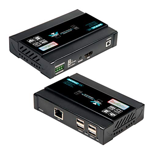 Basicolor HDMI KVM USB Extender 4K@60Hz KVM Extender Over Cat5e/Cat6 Up to 60m (196Ft), 4 Ports USB,Lossless or Zero Latency, Plug&Play(Point to Point KVM Extender)