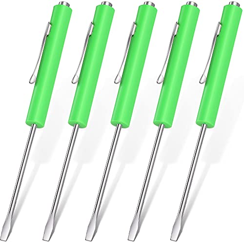 5 Pieces Magnetic Pocket Screwdriver Mini Pocket Screwdriver with Clip Small Slotted Head Screwdriver Tool Set for Home Office Gadgets Repair Tool Mechanics Electricians Technician (Green)