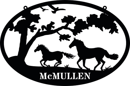 Running Horses Metal Personalized Metal Horse Farm Sign – Unique Running Horses Metal Wall Art Customized with Last Name or Horse Farm Name – Weatherproof Indoor Outdoor Family Name Sign Made in USA