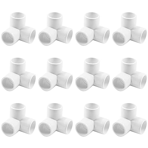 Uenhoy 12 Pack PVC Fitting Elbow 1/2 Inch 3 Way PVC Elbow Corner Fittings, Furniture Grade PVC Fitting Connector for Greenhouse Shed Pipe & Building Furniture, White