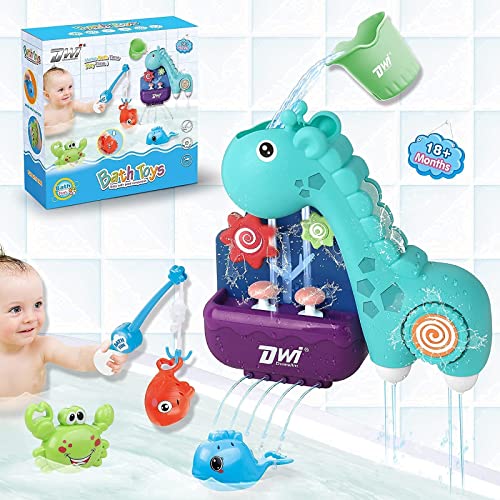 Dwi Dowellin Bath Toys for Toddlers Giraffe Waterfall Set with Fishing Games Bath Time Bathtub Tub Shower Toy Gift for Kids Baby Infant Age 18months and up
