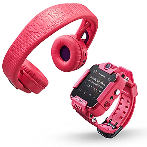TickTalk Pink 4 Kids Smartwatch with Pink Twists Headphones Bundle (Red Pocket on at&T’s Network)