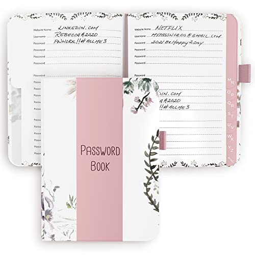 Simplified Floral Password Book with Alphabetical Tabs – Pocket Sized Internet Password Keeper – The Perfect Notebook w/Address Sections Saves All Your Passwords and Recently Placed Orders
