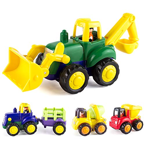 Kidpal Toddler Toy Cars for 1 2 3 Year Old Boy & Girl, Baby Toys 12-18 Months Educational Toys 4 Sets Tractor, Truck, Dumper, Bulldozer Toy Construction Vehicles, Truck Car Toys for Toddlers 1-3