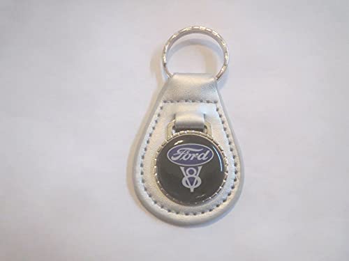 1930’s-1950’s V8 ENGINE OVAL LOGO LEATHER KEYCHAIN – SILVER