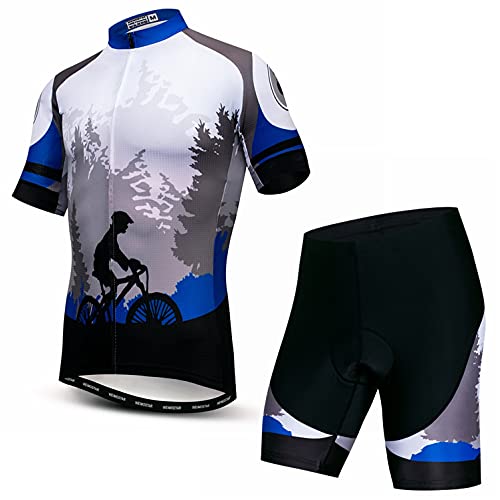 Cycling Jersey Shorts Set Padded Men Bike Top Suit Cycle Shirt Road Bicycle Clothing Riding Racing MTB Mountain Summer Uniform Team White XL