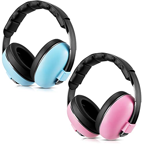 2 Pieces Baby Ear Protection Baby Noise Cancelling Headphones Baby Ear Muffs Adjustable Noise Reduction Earmuffs for Babies Toddlers Infants 0-3 Years, Blue and Pink