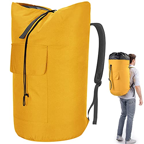 College Dorm Laundry Bag Extra Large, 115L Laundry Backpack for College Students, Heavy Duty Laundry Bag for Camp, Yellow Backpack Laundry Bag, Dirty Clothes Bag for Dorm, Trips, Laundromat, Apartment