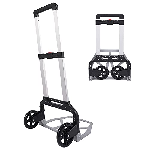 RedSwing Folding Hand Truck 330lbs, Aluminium Portable Hand Cart with Telescoping Handle, Heavy Duty Dolly with 2 Rubber Wheels, Silver
