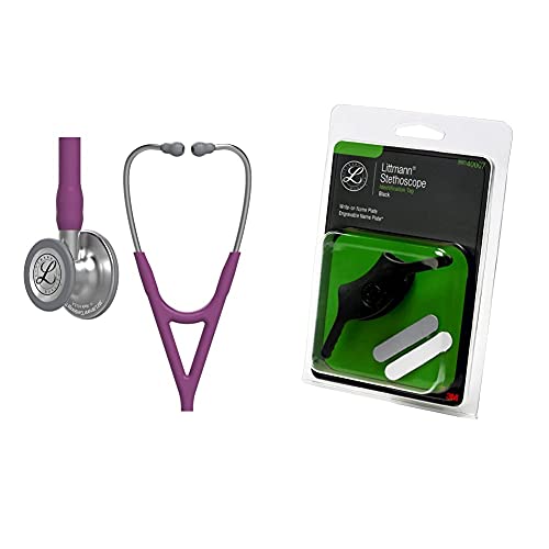 3M Littmann Stethoscope, Cardiology IV, Plum Tube, Stainless Steel Chestpiece, 27 inch, 6156 & 40007 Stethoscope Identification Tag, Black