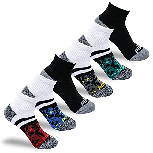 Prince Boys’ Quarter Length Athletic Ankle Socks with Cushion for Active Kids (Pixel Camo, Large)