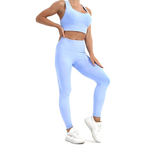 MATHACINO Women 2 Piece Workout Outfits Sports Bra Seamless Leggings Yoga Gym Activewear Set Tracksuits Cross Back Tank Top