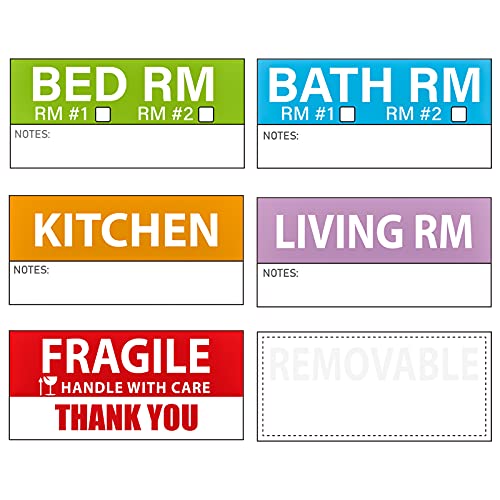 Yoget 42x90mm Large Home Moving Labels for Apartment Moving, 4 Different Color Coded Packing Labels + 40Pcs Fragile Stickers + 40 Pcs Removable Blank Furniture Labels ( 240 Labels)