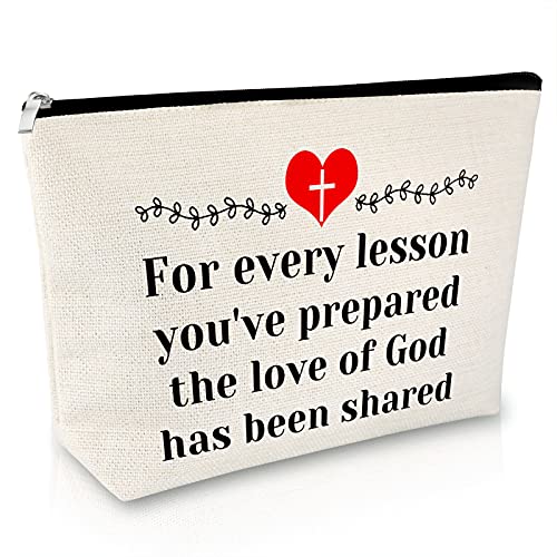 Sunday School Teacher Gift Makeup Bag Religious Gift for Women Teacher Appreciation Gift Cosmetic Bag Christian Gift for Her Funny Birthday Gift Thanksgiving Graduation Gift Travel Cosmetic Pouch