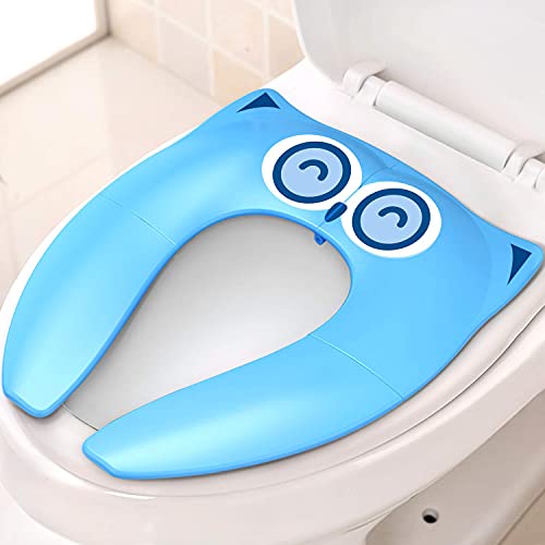 Portable Potty Seat for Toddler Toilet Training Folding Travel Training Seat for Boys and Girls – Round & Oval Toilets, Non-Slip Grip, with Free Drawstring Travel Bag