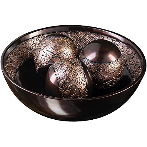 Home Decor Decorative Bowl with Orbs Set – Centerpiece Table Decorations Coffee Table Decor – Home Decorations for Living Room Decor, Big Table Centerpieces for Dining Room Table (Dublin Brown)