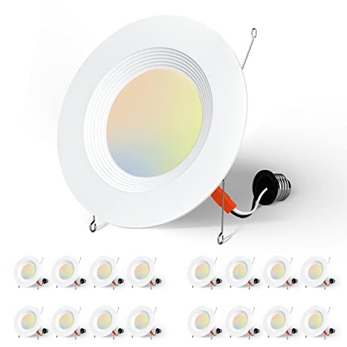 Amico 5/6 inch 4CCT LED Recessed Lighting 16 Pack, Dimmable, Damp Rated, 15W=120W, 1280LM Can Lights with Baffle Trim, 2700K/3000K/4000K/5000K Selectable, Simple Retrofit Installation – ETL