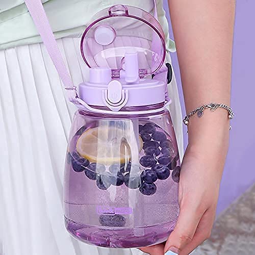 MOIOIBE Kawaii Water Bottle with Straw 45oz Water Bottles with Two Ways to Dinking Modern Water Jug for Women/Teen Girl/School Purple Cute Water Bottles With Strap