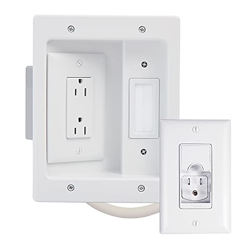 On-Q, White, 5.1, HT22U2-WH-R12 Legrand, Recessed In Wall TV Power, Pro Power & Cable Management, Long Range Kit, Home Office & Theater, HT22U2WHR12
