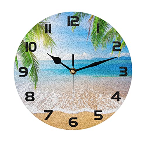 Wall Clocks Battery Operated 10 Inch Silent Non-Ticking Wooden Wall Clock Round Hanging Clock Quartz Analog Quiet Desk Clocks for Living Room Decor Kitchen Bathroom Bedroom Beach Themed Blue