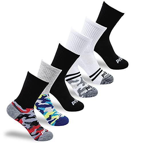 Prince Boys’ Crew Length Athletic Socks with Cushion for Active Kids (6 Pair Pack)