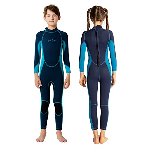 Vofiw Wetsuit for Kids Wet Suit Boys 2.5mm Neoprene Wetsuits Child Wetsuit 8 Long Sleeve Back Zip Swimsuits for Surfing Swimming (Navy, 8)
