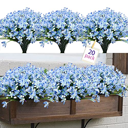 Artificial Flowers Outdoors 20 Bundles Fake Daffodils Flowers Greenery No Fade Faux Plastic Plants for Decoration Bouquet Indoor Outdoor Home Garden Porch Window Box Decorating (Blue20)