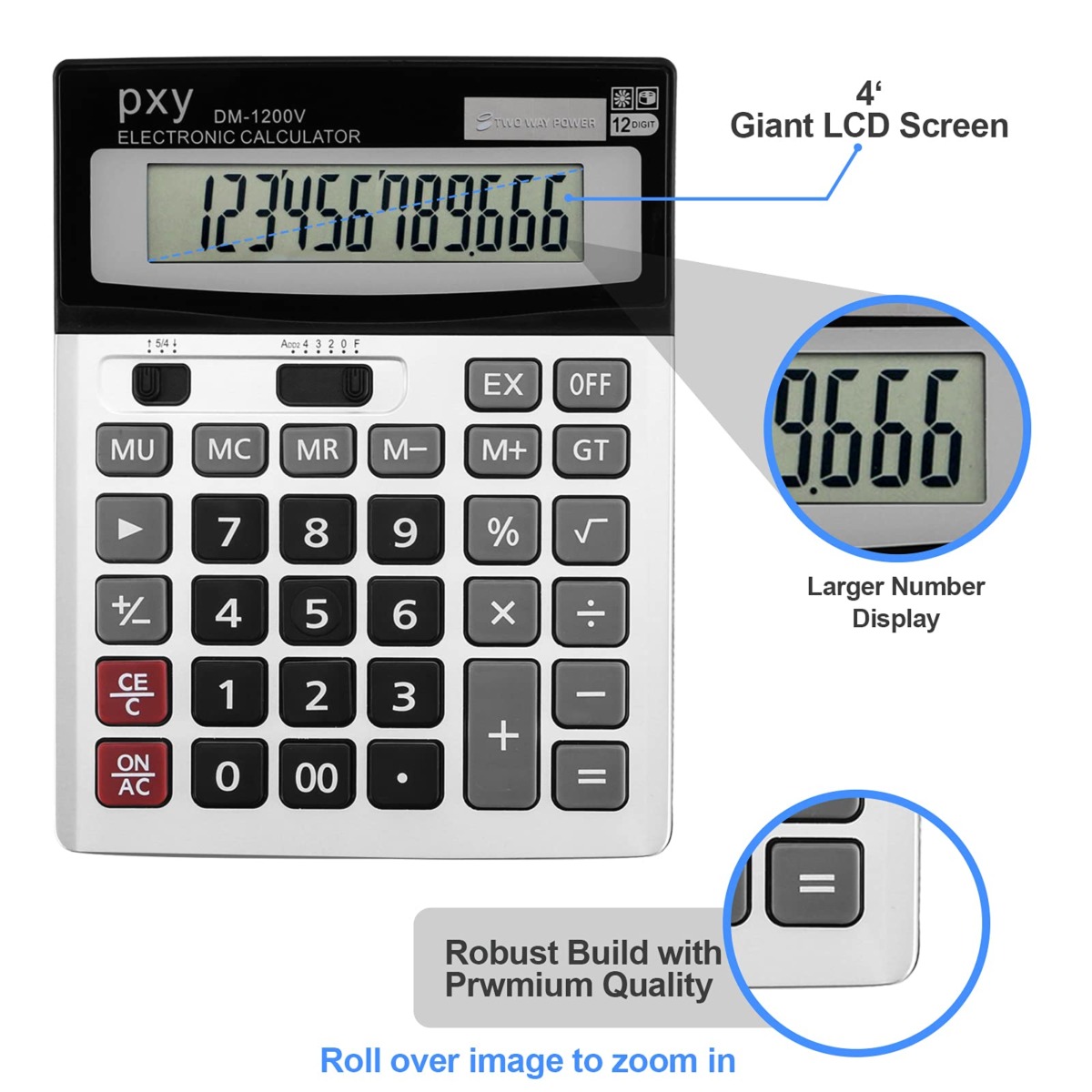 Desk Calculator 12 Digit Extra Large LCD Display, Touch Comfortable with Big Buttons, PXY Two Way Power Battery and Solar Standard Function Office Calculators | The Storepaperoomates Retail Market - Fast Affordable Shopping