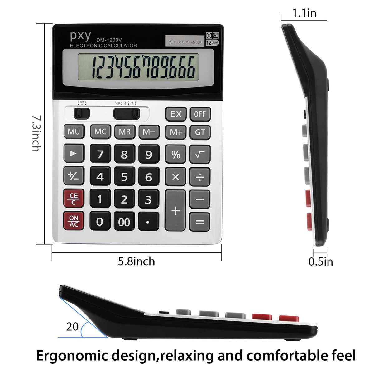 Desk Calculator 12 Digit Extra Large LCD Display, Touch Comfortable with Big Buttons, PXY Two Way Power Battery and Solar Standard Function Office Calculators | The Storepaperoomates Retail Market - Fast Affordable Shopping