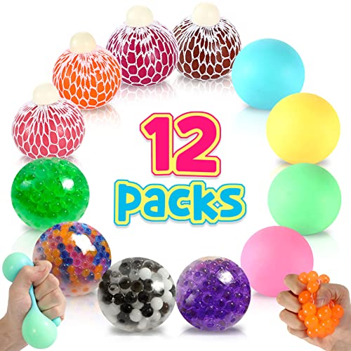 OleOletOy Stress Balls for Kids and Adults, 12 Pack Sensory Toys Squishy Balls with Water Beads to Relax, Anxiety Relief Calming Tool – Fidget Stress Toys for Autism & ADD/ADHD, Prize Box for Children