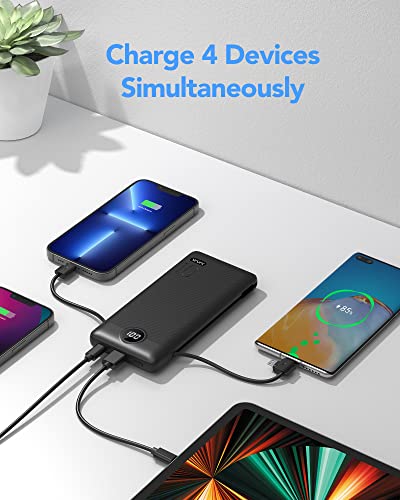 Portable Charger with Built-In Cables and AC Wall Plug,VRURC 10000mAh Phone Charger,5 Output & 2 Input LED Display External Battery Pack,Ultra Slim USB C Power Bank Compatible with Smart Devices-Black | The Storepaperoomates Retail Market - Fast Affordable Shopping