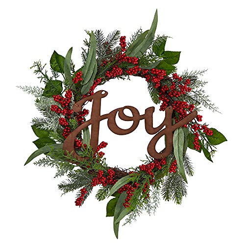 Nearly Natural 24in. Joy and Berries Artificial Christmas Wreath