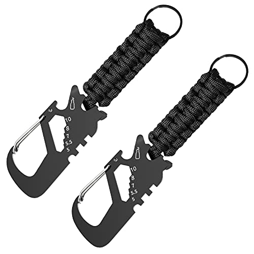 MoKo Paracord Keychain with Carabiner 2-Pack, Braided Lanyard Ring Hook Clips Hangers for Keys Flashlight, Outdoor Survival Tool with Bottle Opener Screw Wrench for Camping Hiking
