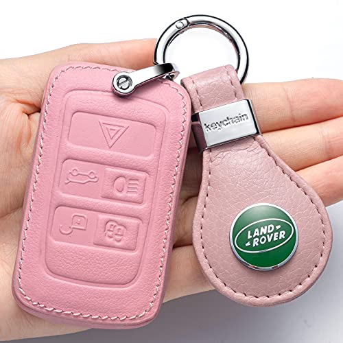 Car Key fob Cover Key case for Land Rover Genuine Leather Protector Keychain for Land Rover Vogue Range Discovery Rover Sport 2018 5 Smart Remote Key Case Accessories (5 Buttons)
