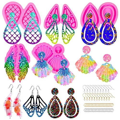 Mity rain 95pcs Resin Jewelry Molds, Epoxy Earring Molds for Resin Casing, Resin Molds Silicone Jewelry Kit with Sets of Earring Backs, Earring Hooks for Key Chains, Pendant