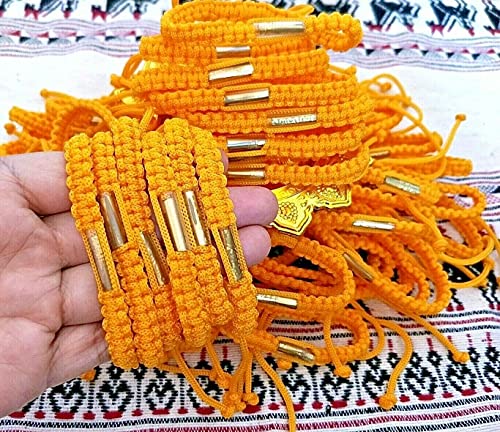 1 Pcs ฺSAI SIN Yellow Bracelet Buddhist Buddha Thai Wristband Lucky Wealth Holy