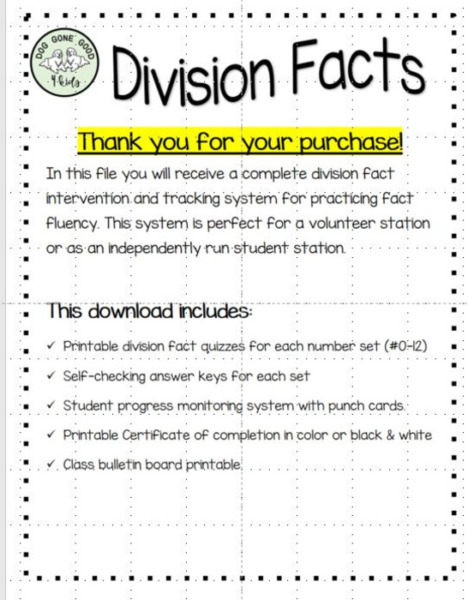 Division Fact Fluency Self Checking Math Unit