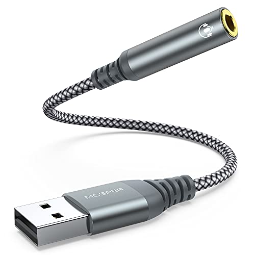 USB to 3.5mm Jack Audio Adapter,External Sound Card USB-A to Audio Jack Adapter with Aux Stereo Converter Compatible with Headset,PC Windows,Laptop Mac, Desktops, Linux, PS4 and More Device (Grey)
