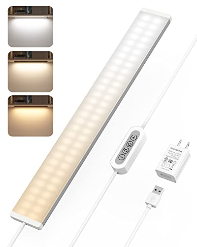 ASOKO Under Desk Light, 3 Temps Led Under Cabinet Lighting, 16Inch Dimmable Light Bar with Memory Function, USB Plug in Cabinet Light for Kitchen/Shelf/Workbench/Cupboard (3000K/4000K/6000K)