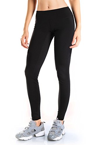 Yogipace Petite/Regular/Tall,Women’s Water Resistant Fleece Lined Thermal Tights Winter Running Cycling Skiing Leggings with Zippered Pocket,36″,Black,Size M