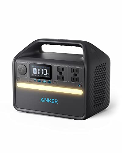 Anker 535 Portable Power Station, 512Wh Solar Generator (Solar Panel Optional) with LiFePO4 Battery Pack, 500W 9-Port Powerhouse, 4 AC Outlets, 60W USB-C PD Output, LED Light for Outdoor Camping, RV